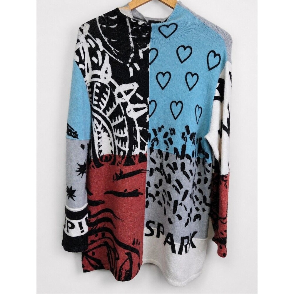 Ulla Popken Abstract Graphic Knit Tunic Sweater Gray 12/14
